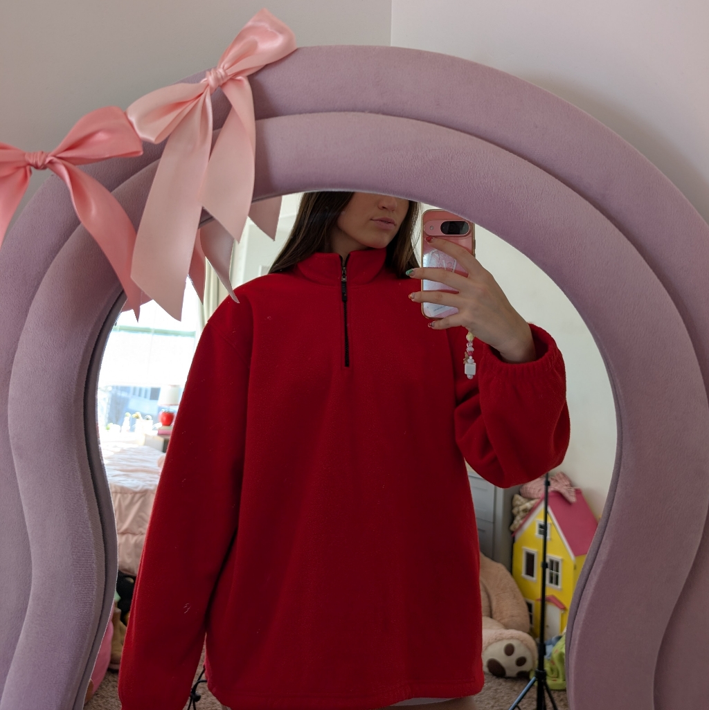 Fleece Bold Red Quarter Zip-Up Sweater Size Xl
